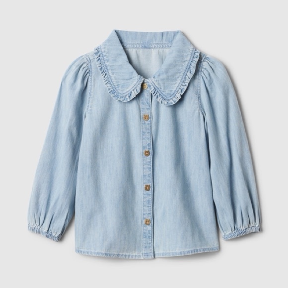 GAP Other - GAP Light Blue Denim Shirt Ruffle Collar